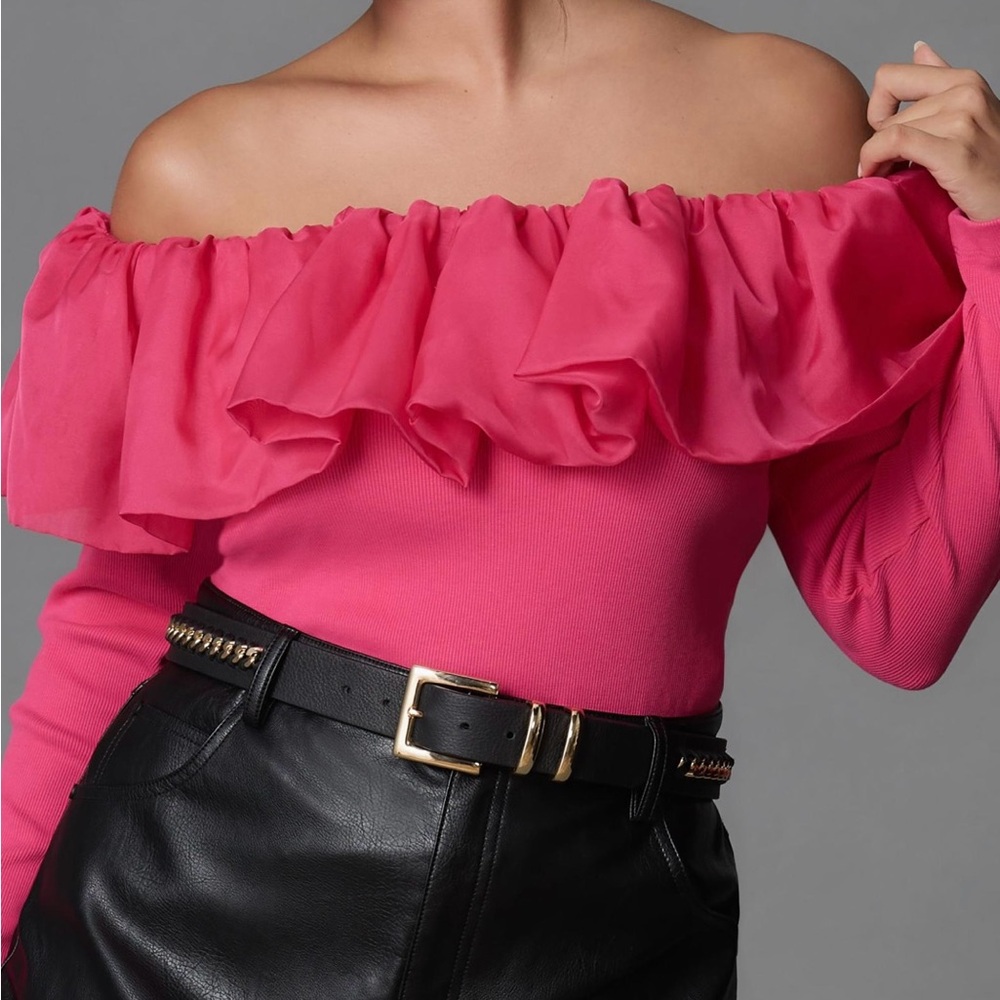 Anthropologie Off-The-Shoulder Organza Ruffle Top